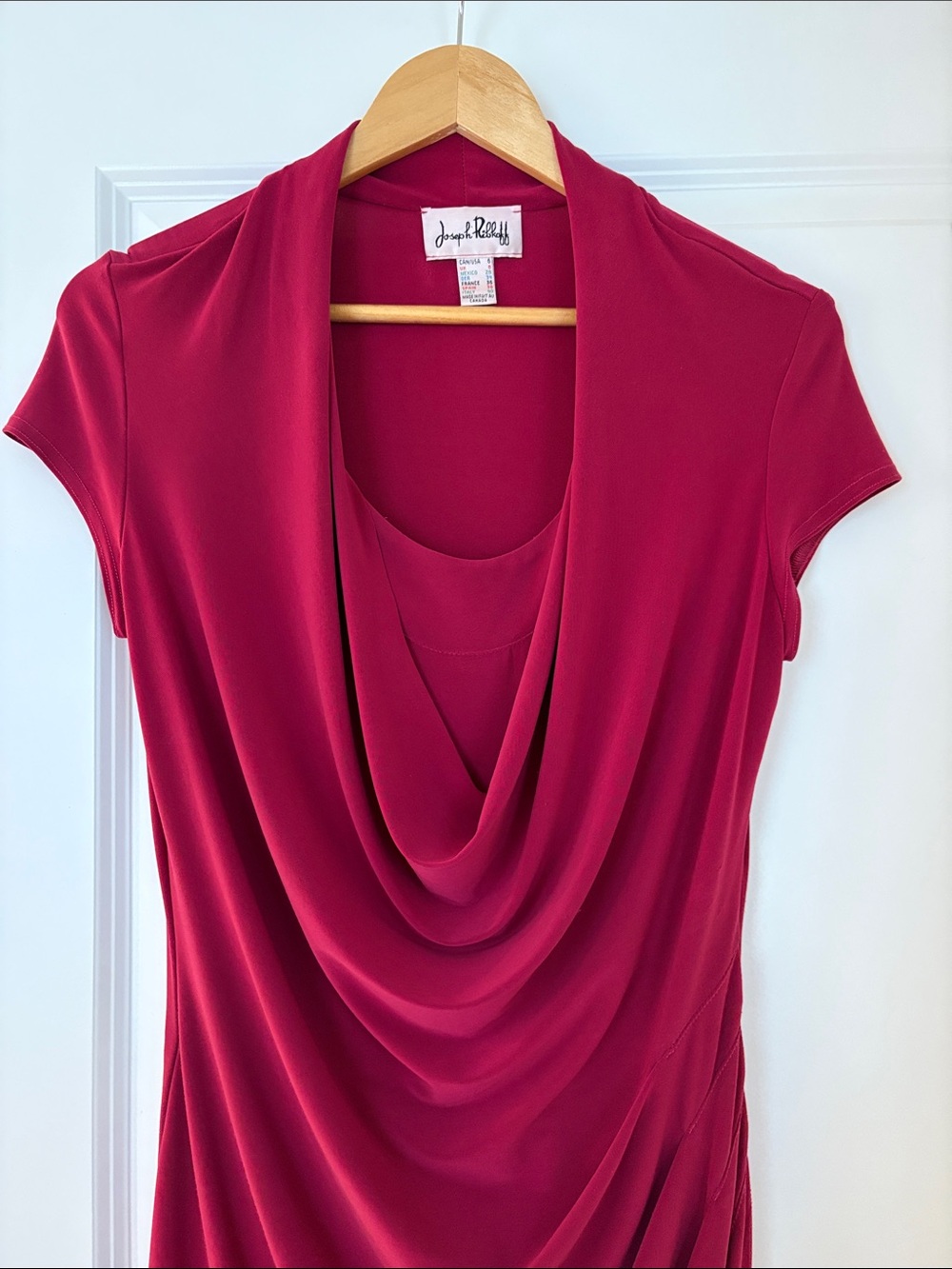 Joseph Ribkoff Deep Raspberry Draped Midi Dress - Picture 3 of 4